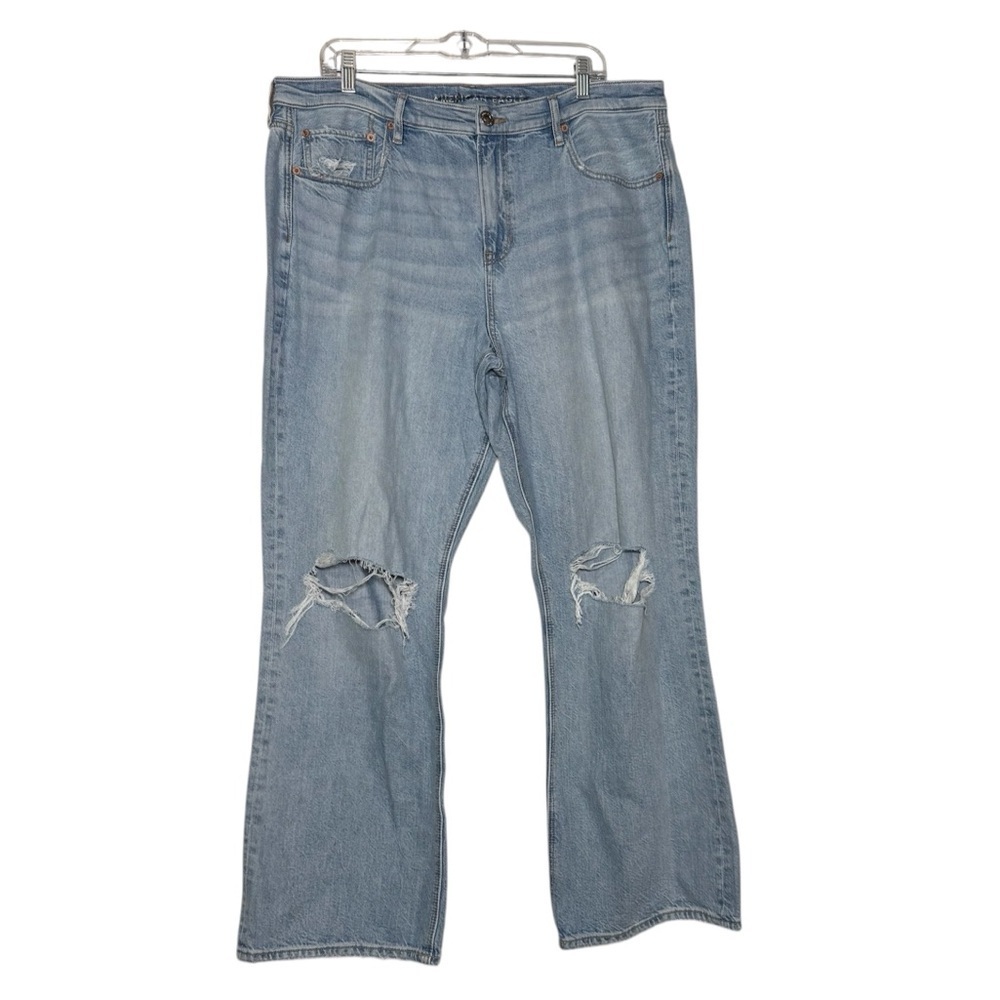 American Eagle 90's Bootcut Jeans Distressing Ripped Knees Size 18 Lighter Blue - Picture 1 of 12